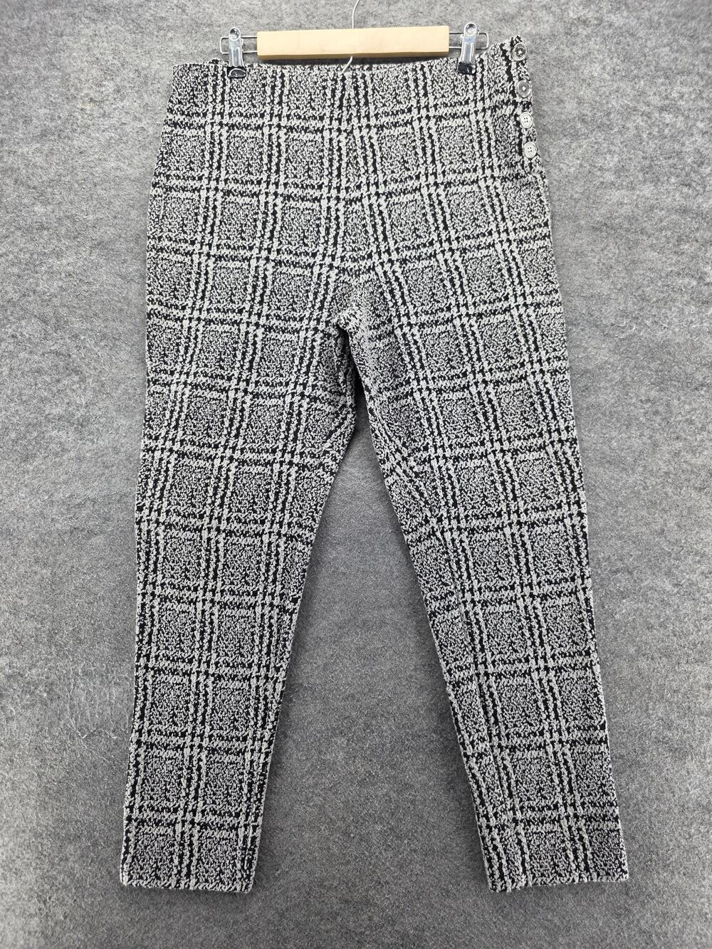 MICHAEL Michael Kors Pants Womens L Gray Knit Tapered Plaid Pull On 28.5 In